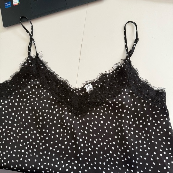 Nordstrom BP Black Shite Polka Dot Lace Trim Cami Lightweight Tank Top Size SML - Picture 5 of 9